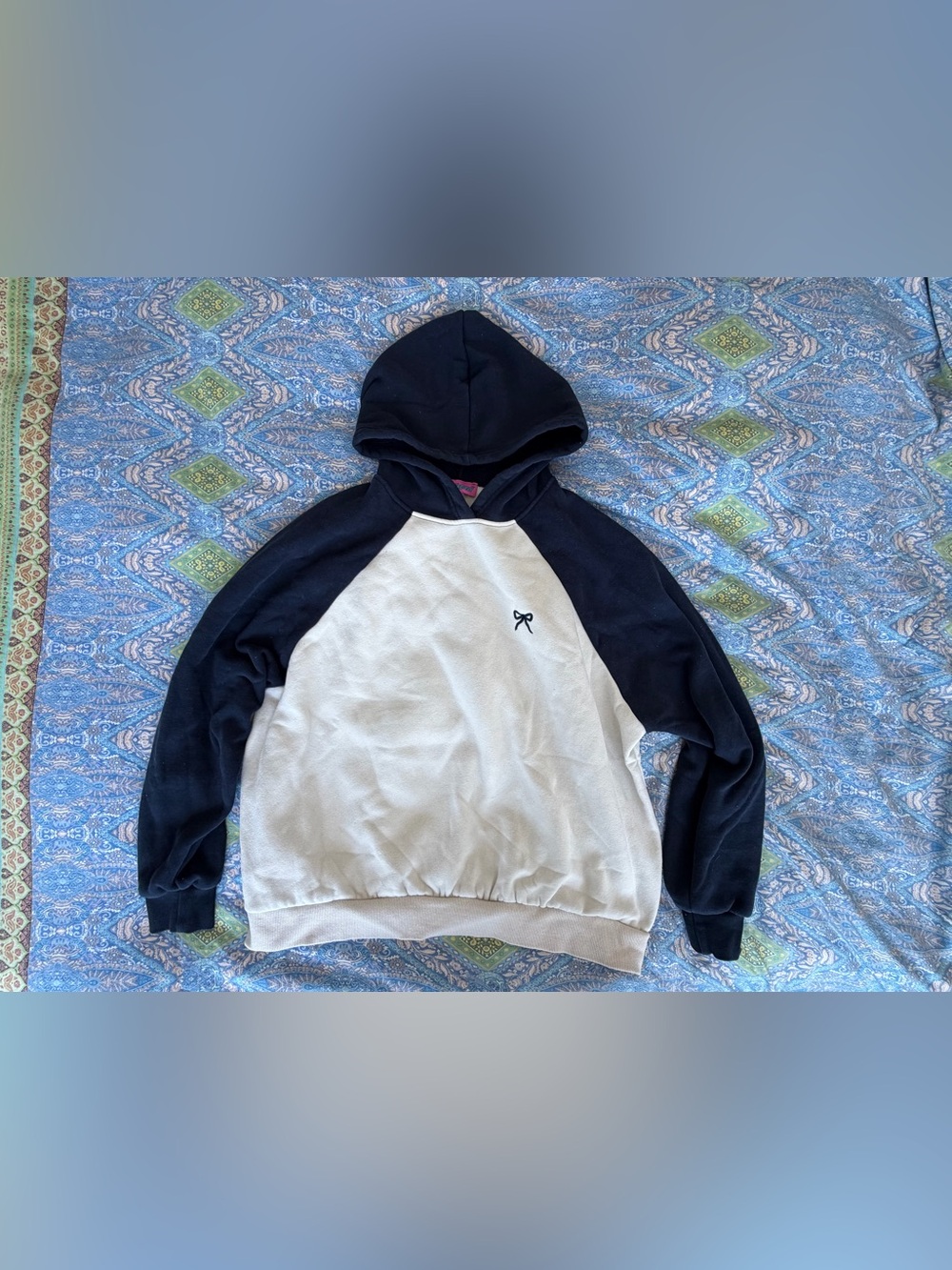 Edikted Two-Tone Black and Cream Raglan Hoodie